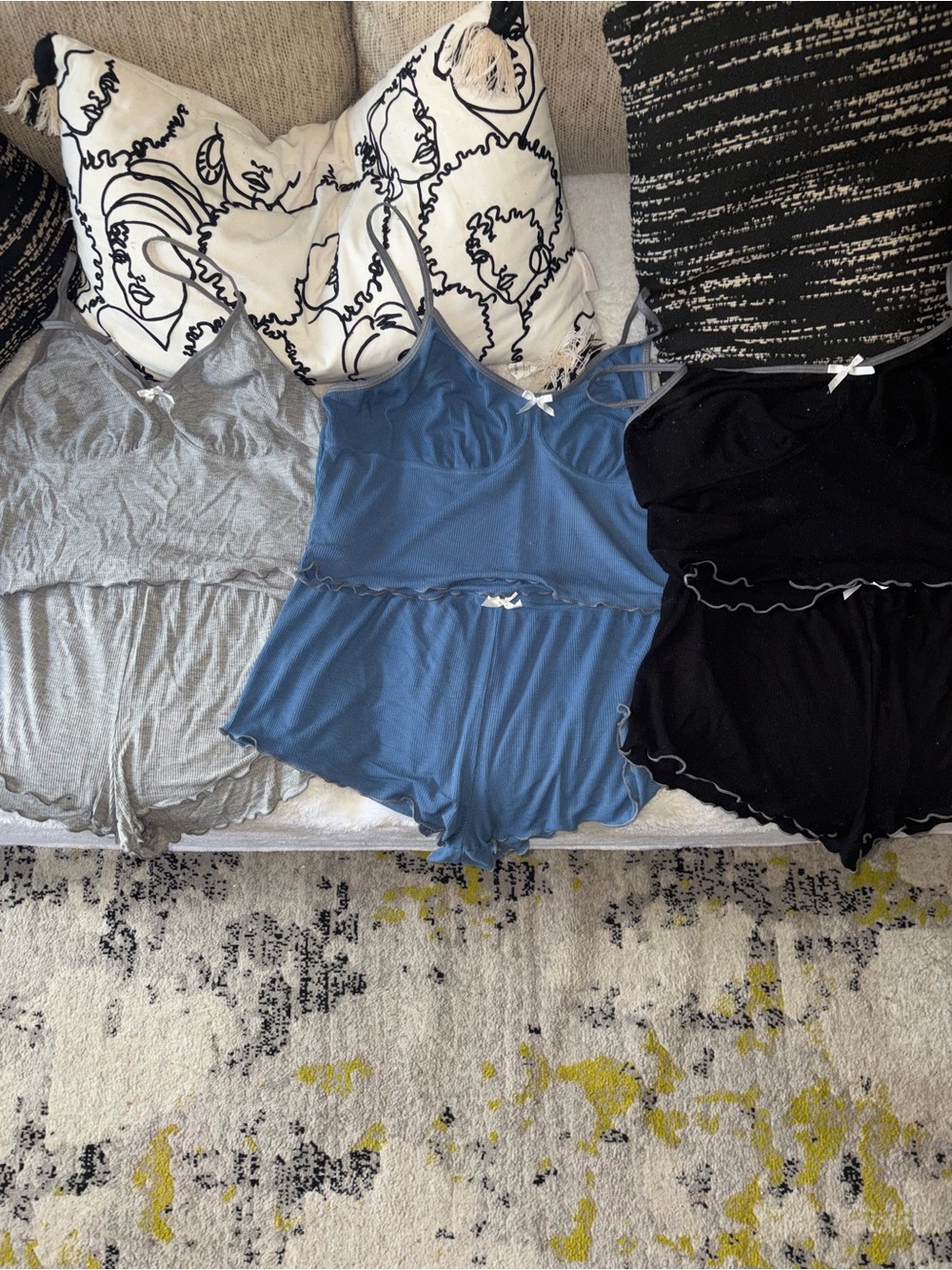 3-Piece Soft Knit Cami & Shorts Set - Gray, Blue, Black